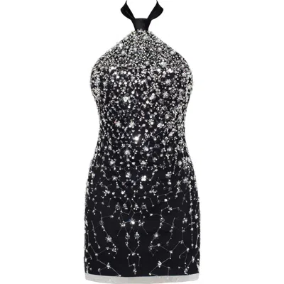 Milla Striking Halterneck Crystal-embellished Mini Dress, Xo Xo In Black