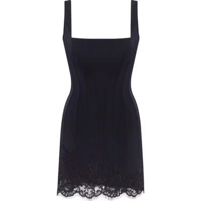 Milla Sultry Corset Mini Dress With Lace Hem In Black