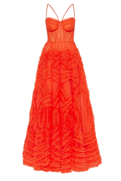 Milla Tangerine Tulle Ornament Maxi Dress In Coral