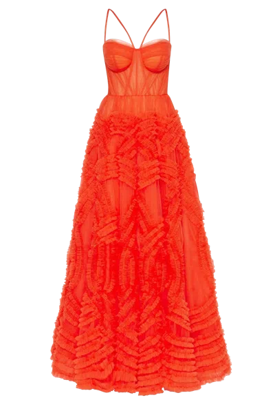 Milla Tangerine Tulle Ornament Maxi Dress In Orange