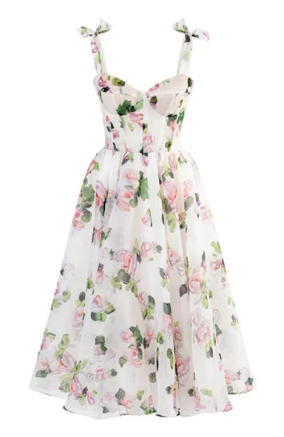 Milla Tender Floral Midi Tie-strap Dress In White
