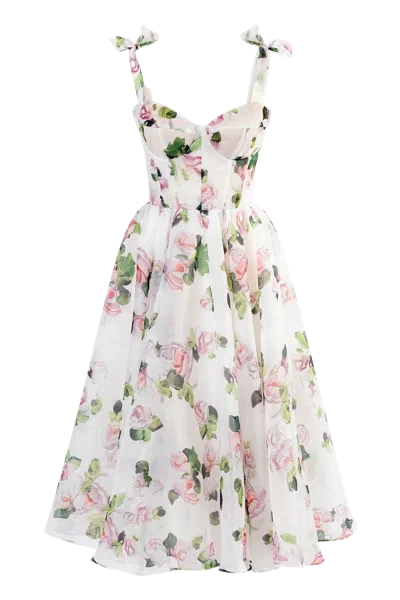 Milla Tender Floral Midi Tie-strap Dress In Apple Blossom