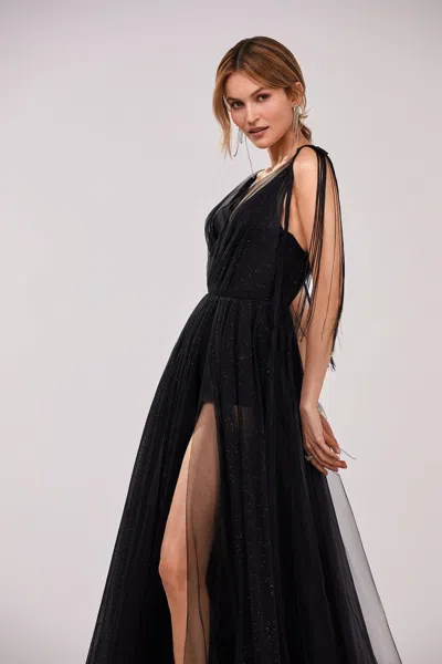 Milla V-neck Transparent Maxi Dress In Black