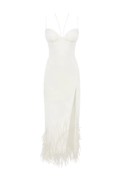 MILLA WHITE COCKTAIL DRESS DECORATED WITH FEATHERS, XO XO