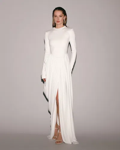 Milla White Maxi Dress With Slit And Long Sleeves