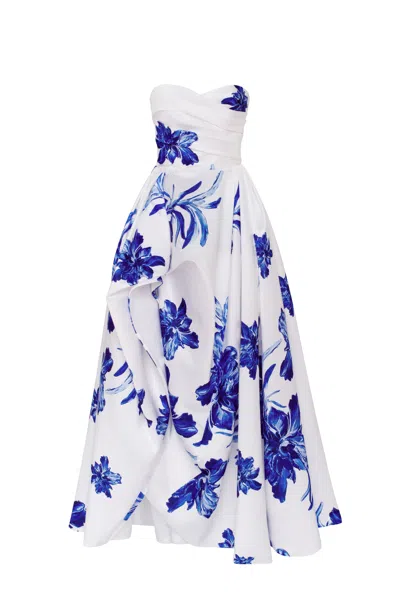 Milla Wonderful White A-line Maxi Dress With Blue Flowers, Glow-up