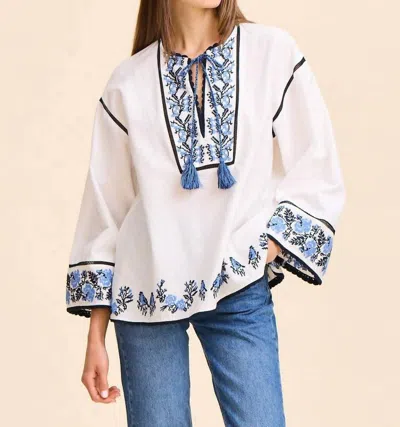 Mille Angelica Tassel Tie Top In Santorini Embroidery In White
