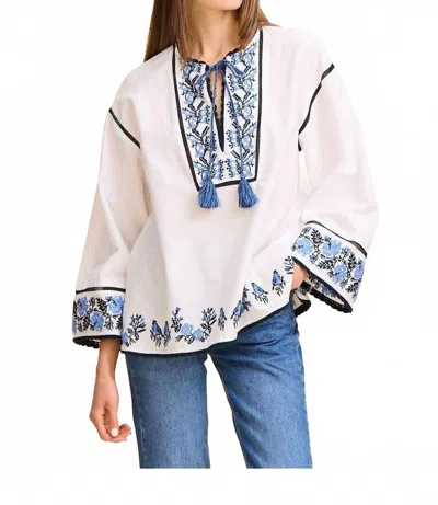 Mille Angelica Top In Santorini Embroidery In Blue