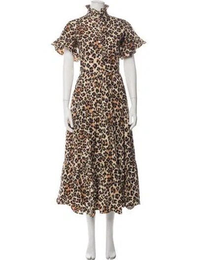 Pre-owned Mille Animal Print Long Dress In Brown