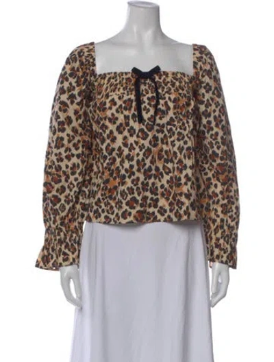 Pre-owned Mille Animal Print Square Neckline Top In Neutral