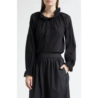 Mille Annette Lace Detail Cotton Button-up Shirt In Black