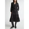Mille Astrid Floral Long Sleeve Cotton Dress In Black Silk