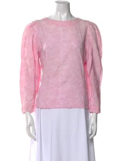 Pre-owned Mille Bateau Neckline Three-quarter Sleeve Blouse In Pink