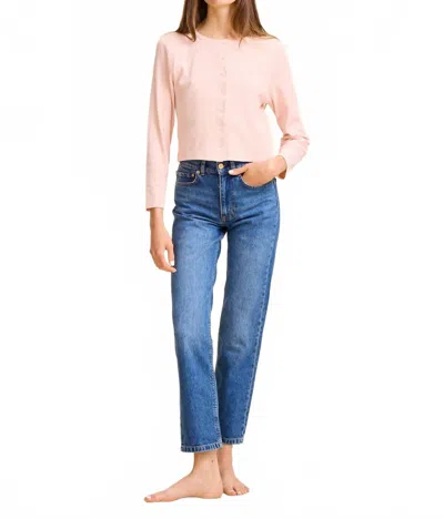 Mille Bibi Pointelle Long Sleeve Cardigan In Pale Pink