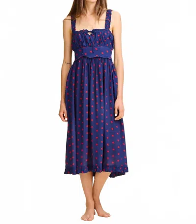 Mille Calla Dress In Navy With Red Dots In Blue