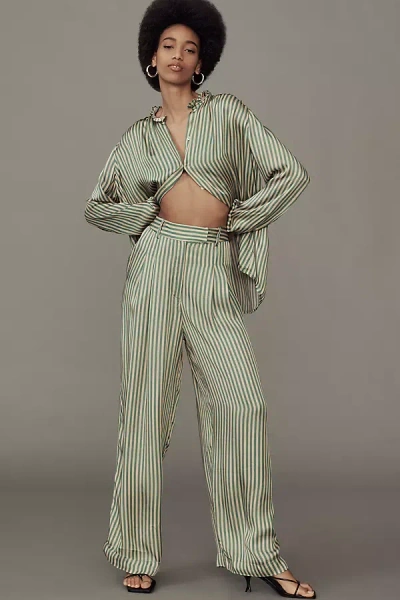 Mille Cara High-rise Striped Satin Wide-leg Trouser Pants In Multicolor