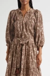 Mille Charlie Print Tie Neck Blouse In Brown