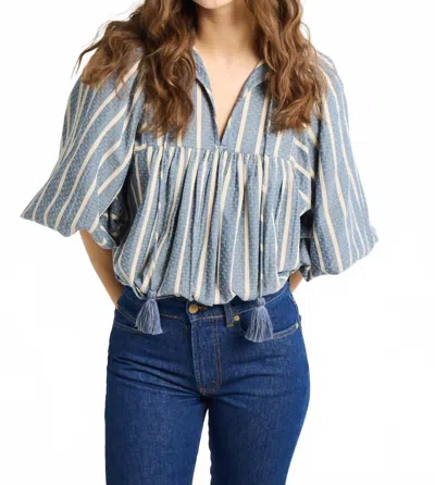 Mille Charlie V-neck Top In Striped In Blue