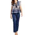 Mille Chelsea Wide Ruffle Hem Top In Navy Floral In Blue