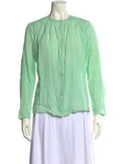 Pre-owned Mille Crew Neck Long Sleeve Button-up Top In Green