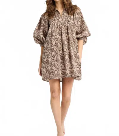 Mille Daisy Billowy Sleeves Mini Dress In Cocoa Floral In Brown