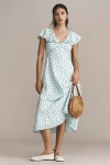 Mille Eloise Flutter-sleeve V-neck Midi Dress In Blue