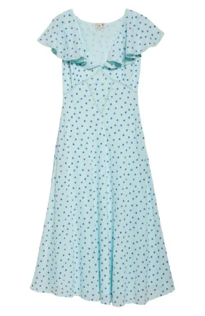 Mille Eloise Ruffle Sleeve Dress In Blue Hearts