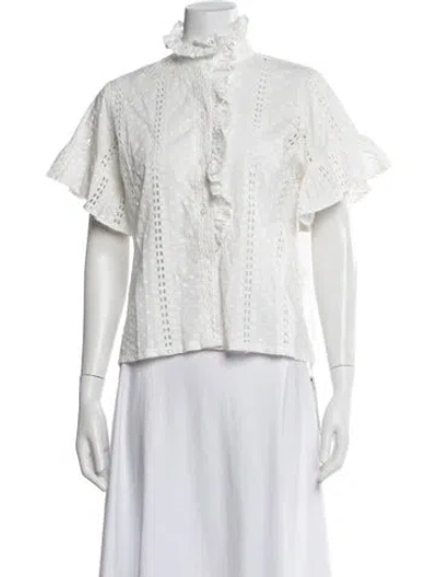 Pre-owned Mille Eyelet Short Sleeve Blouse In White