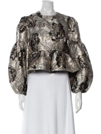 Pre-owned Mille Floral Print Crew Neck Crop Top In Neutral