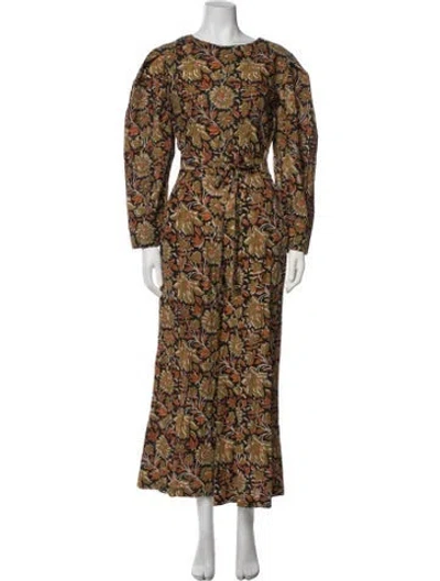 Pre-owned Mille Floral Print Crew Neck Jumpsuit In Brown