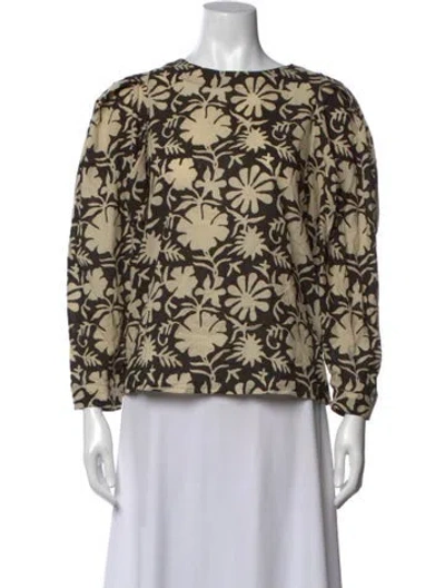 Pre-owned Mille Floral Print Crew Neck Top In Black