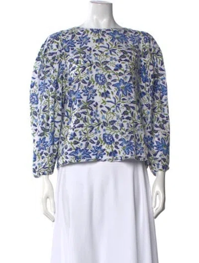 Pre-owned Mille Floral Print Crew Neck Top In Blue/white