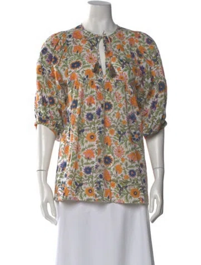 Pre-owned Mille Floral Print Crew Neck Top In White