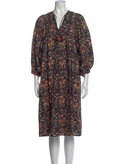 Pre-owned Mille Floral Print Knee-length Dress In Black