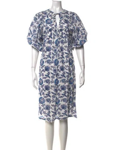 Pre-owned Mille Floral Print Knee-length Dress In Blue