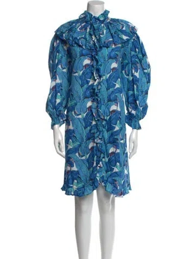 Pre-owned Mille Floral Print Knee-length Dress W/ Tags In Blue