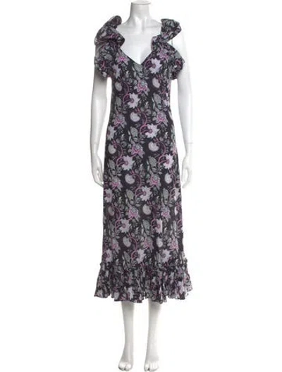 Pre-owned Mille Floral Print Long Dress In Black