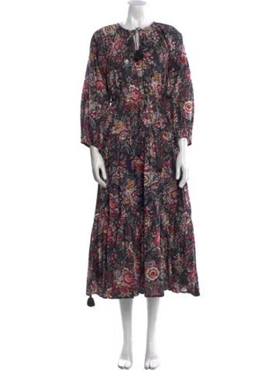 Pre-owned Mille Floral Print Long Dress In Black