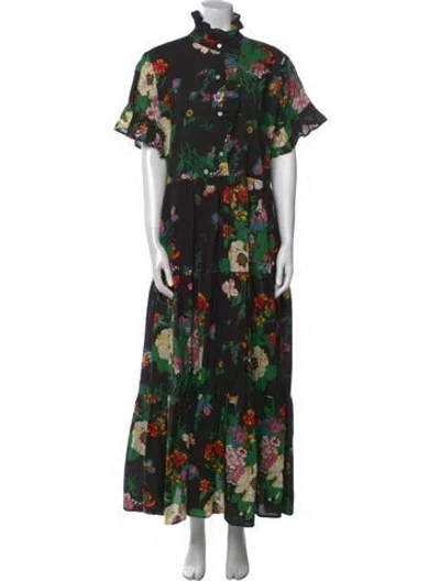 Pre-owned Mille Floral Print Long Dress In Black