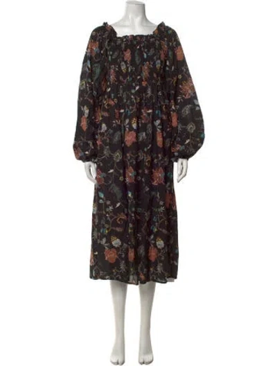 Pre-owned Mille Floral Print Long Dress In Black