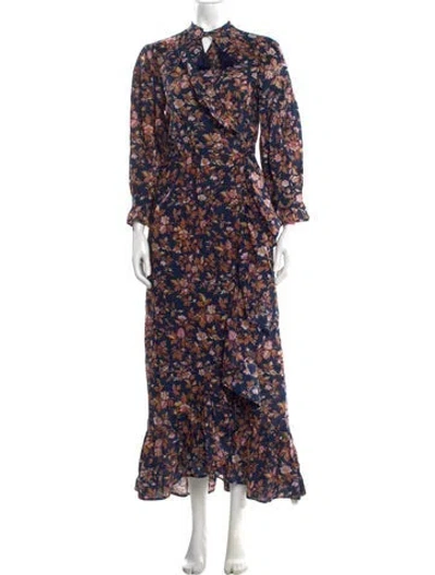 Pre-owned Mille Floral Print Long Dress In Blue