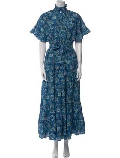 Pre-owned Mille Floral Print Long Dress In Blue