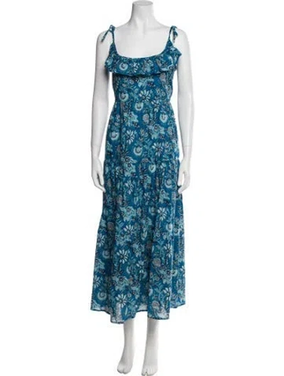 Pre-owned Mille Floral Print Long Dress In Blue