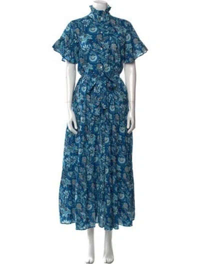Pre-owned Mille Floral Print Long Dress In Blue