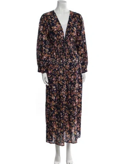 Pre-owned Mille Floral Print Long Dress In Blue