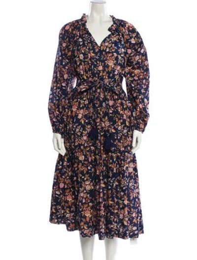 Pre-owned Mille Floral Print Long Dress In Blue