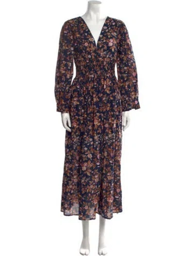 Pre-owned Mille Floral Print Long Dress In Blue