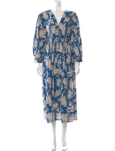 Pre-owned Mille Floral Print Long Dress In Blue