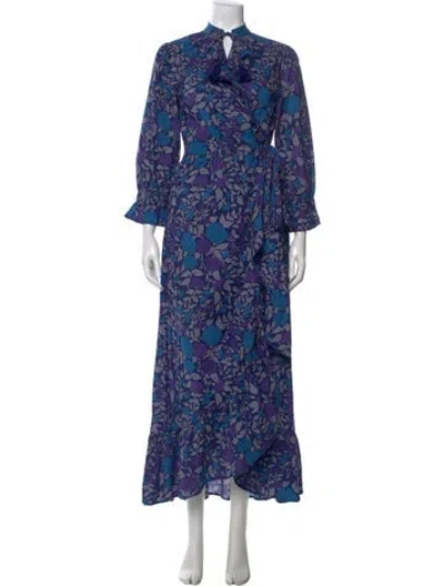 Pre-owned Mille Floral Print Long Dress In Blue
