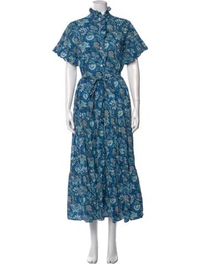 Pre-owned Mille Floral Print Long Dress In Blue